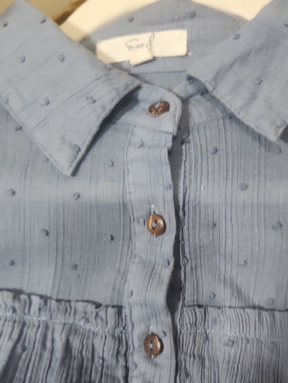 easel Blue Textured Button-Up Blouse Labeled Small Is Oversized See Measuring - Picture 3 of 13